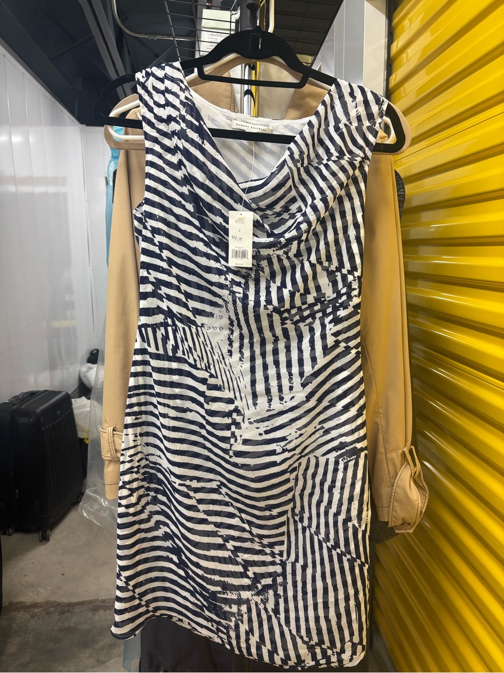 Sleeveless Navy and White Striped Shift Dress- Banana Republic with sales tag
